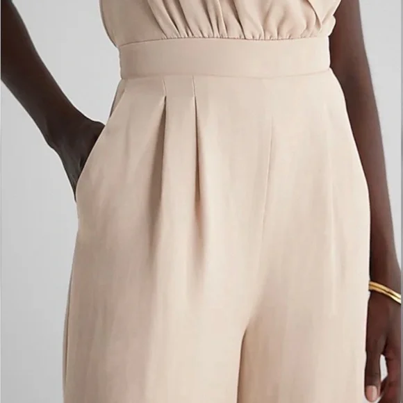 Express Linen-Blend Wide Leg Blazer Jumpsuit - Picture 3 of 11